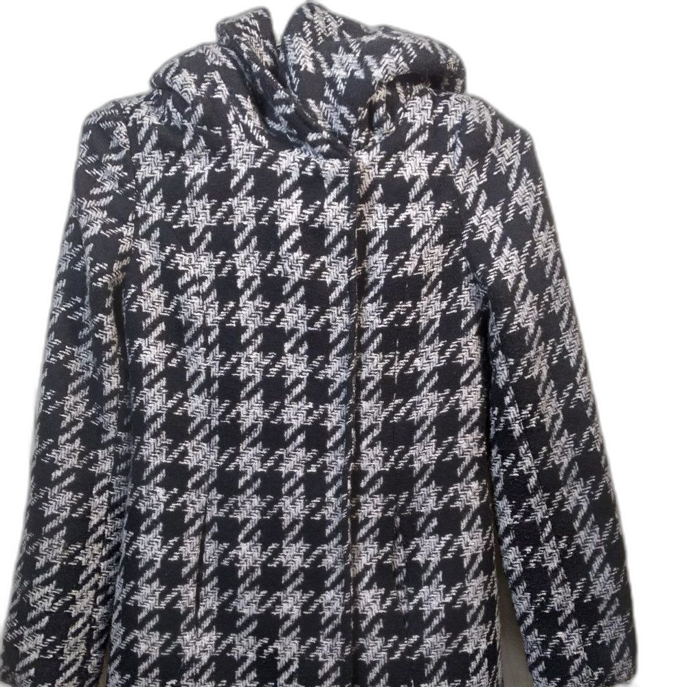BCX Black & White Plaid Hooded Coat SZ: XS